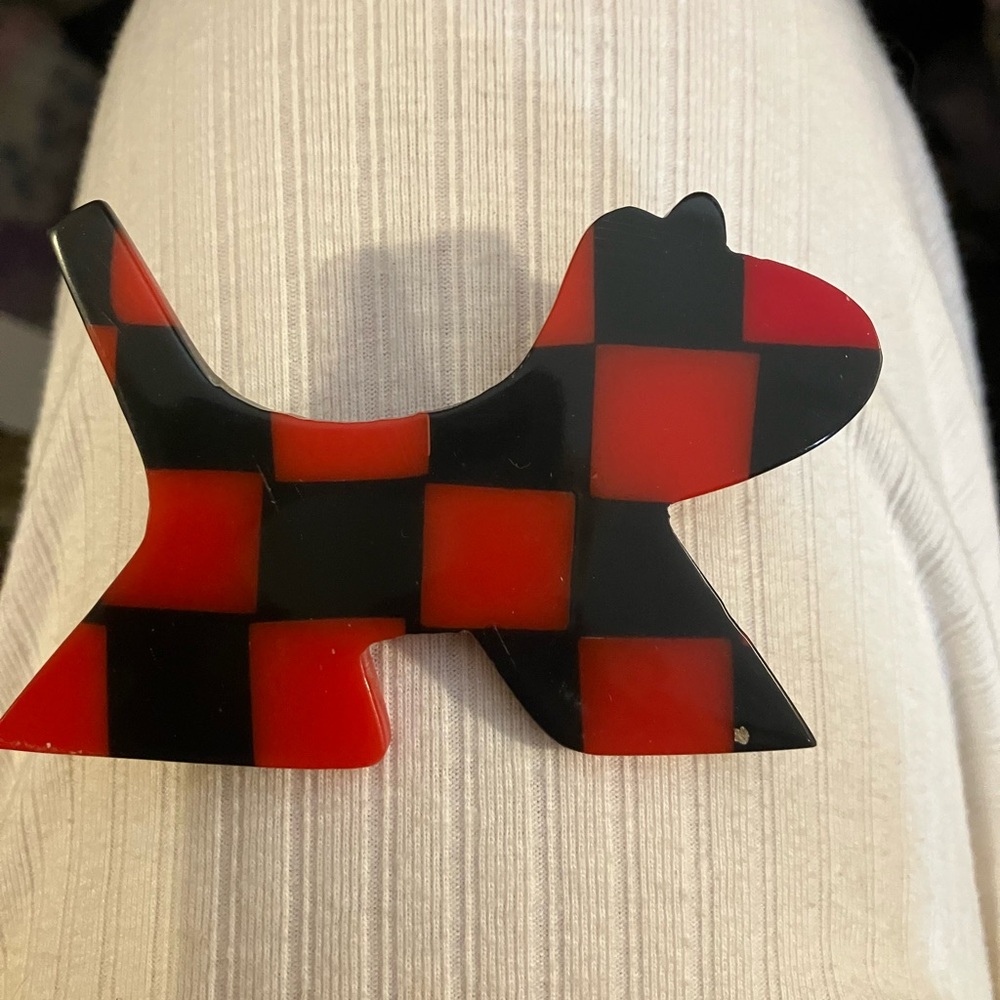 - Vintage  black red scottie westie terrier dog pin brooch